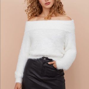 H&M | White Fluffy Off The Shoulder Sweater